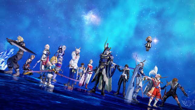 The main cast of Dissidia is shown standing battle ready in a void.