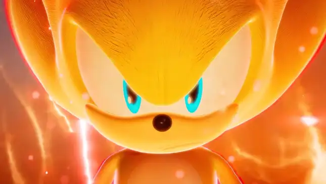 A screenshot shows Sonic's new super sonic form in Sonic Frontiers. 