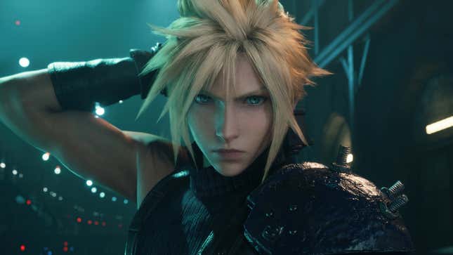 With his next-gen remake glow up, Cloud stares fiercely into the camera in Final Fantasy VII Remake.