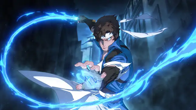 A Castlevania: Nocturne promotional image shows Richter wielding his magic-infused whip. 