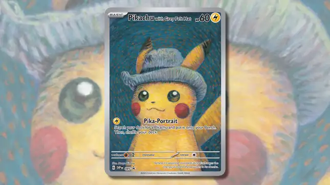 Pikachu as if painted by Van Gogh, on a card.